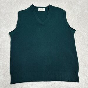 VTG Lord Jeff Sweater Vest Men's M Green 100% Virgin Lambswool USA V Neck READ